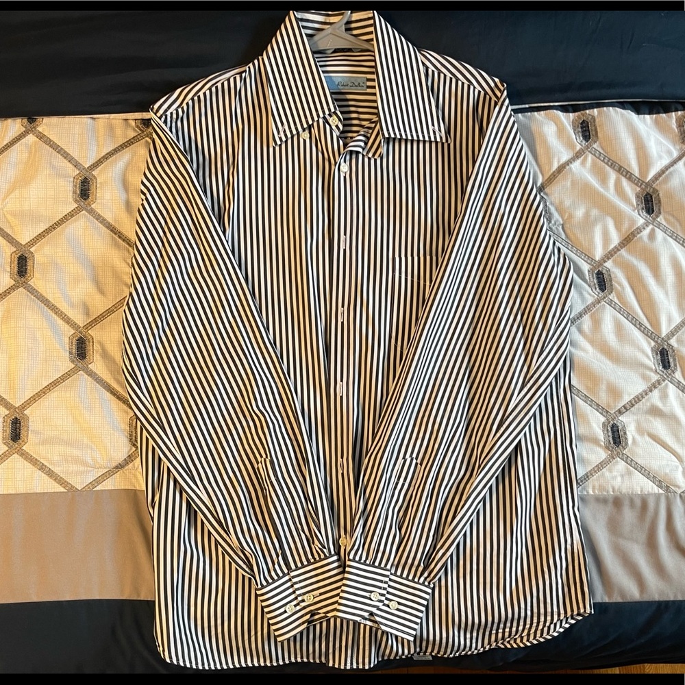 Robert Dahlin Men’s L Pinstriped Grey/White Dress Shirt